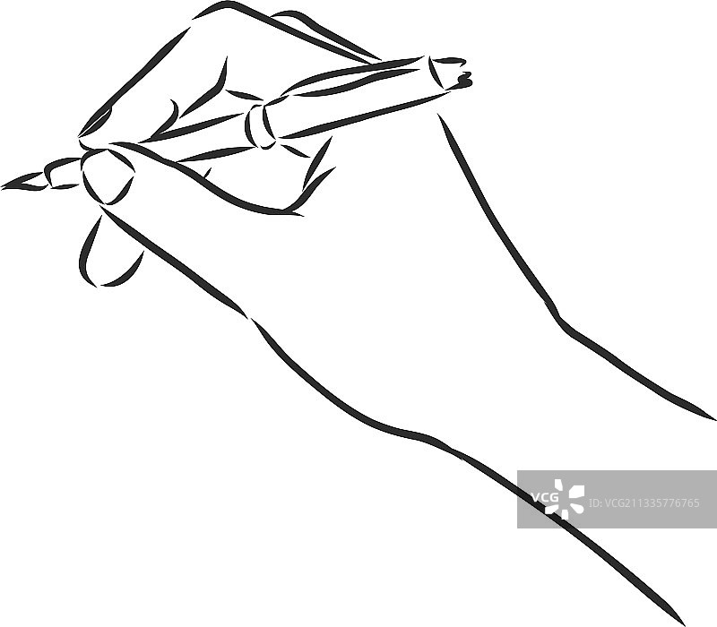 手持钢笔素描的简单线条画图片素材