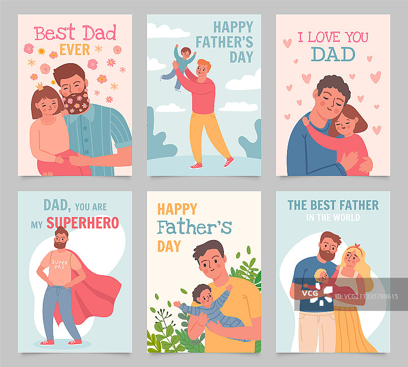 父亲节礼品卡，父亲和孩子们图片素材