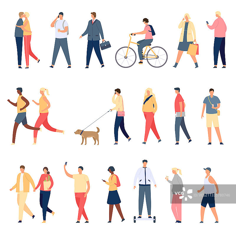 人们带着狗散步的扁平人物图片素材