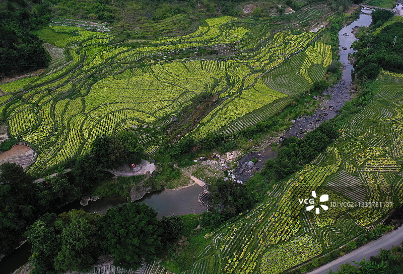 福建省龙岩市福建土楼永定景区南溪土楼群振福楼航拍图片素材