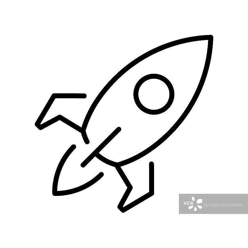 黑色线条火箭简易单色图标：太空图片素材
