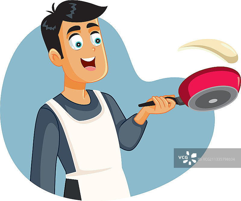 快乐的男人做煎饼早餐图片素材