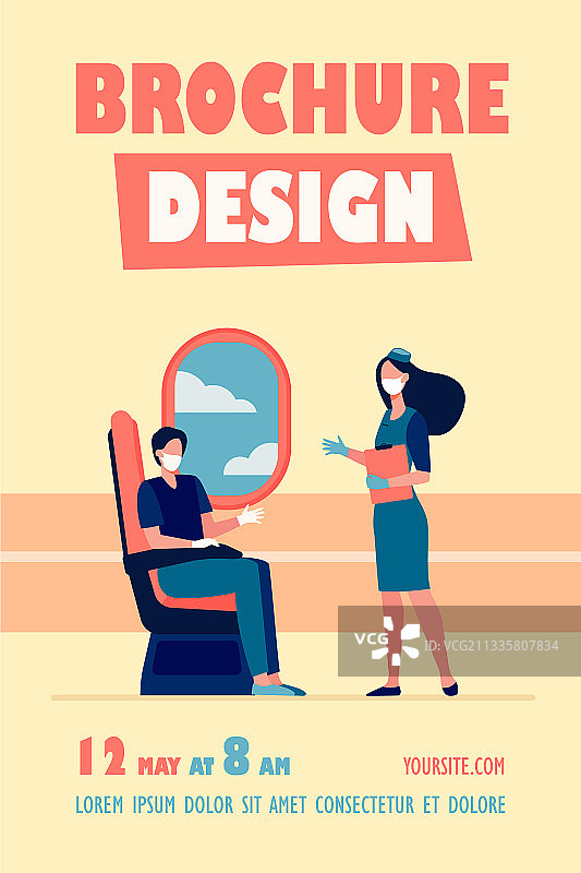 戴口罩的飞机乘客和空姐图片素材