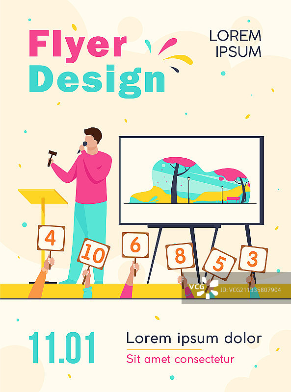 拍卖师用槌子在舞台上拍卖艺术品图片素材