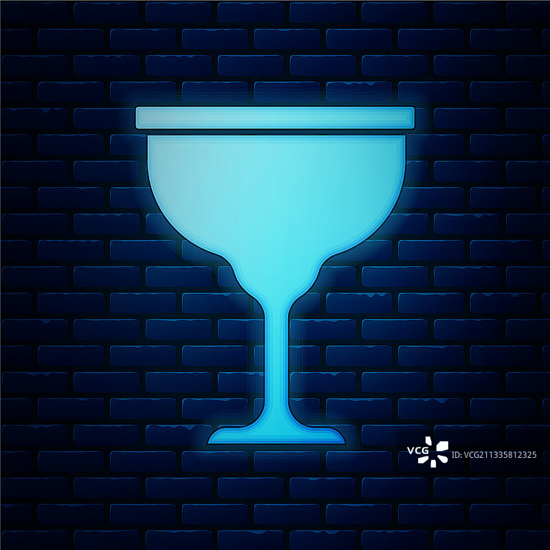 砖墙上发光霓虹犹太高脚杯图标图片素材