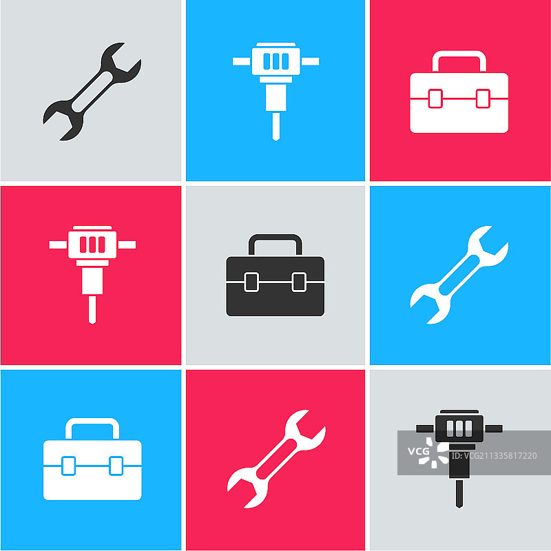 扳手、梅花扳手、建筑用风镐套装图片素材