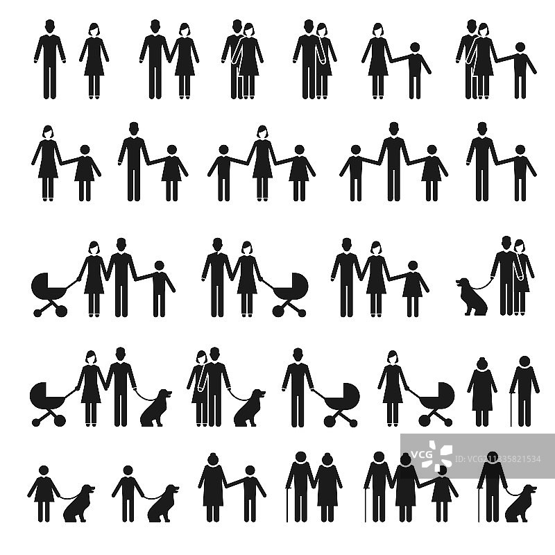 家庭人物图标：男人、女人、孩子、宠物图片素材
