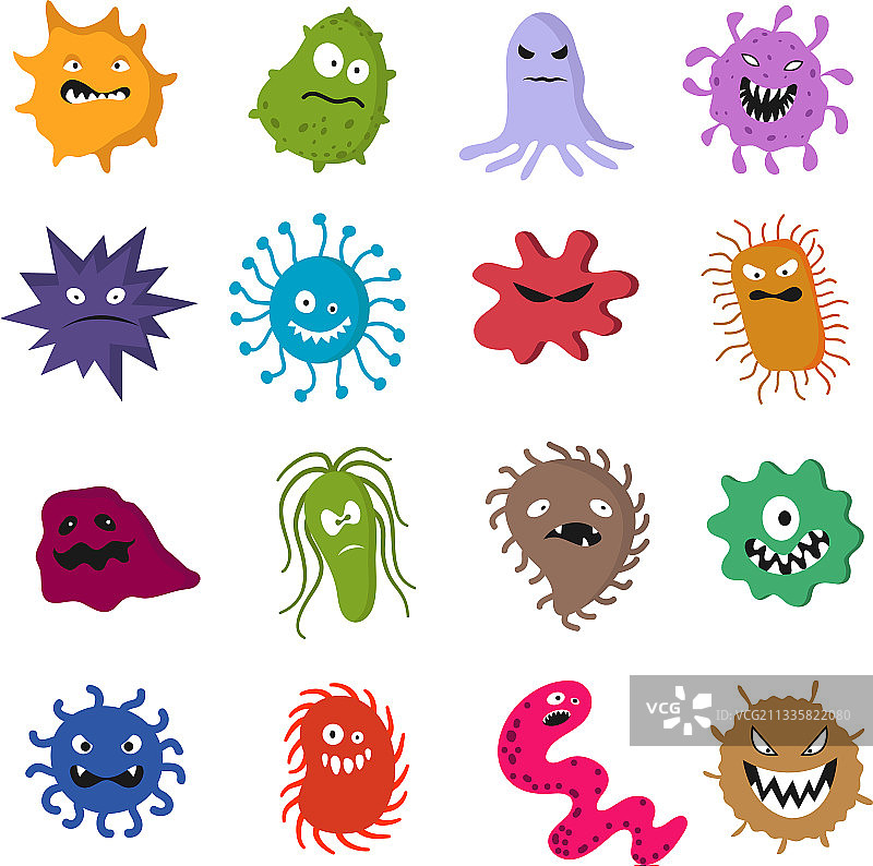 有趣的卡通可爱病毒和细菌套装图片素材