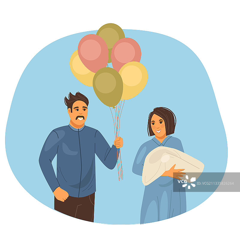 新生儿诞生，丈夫迎接妻子图片素材