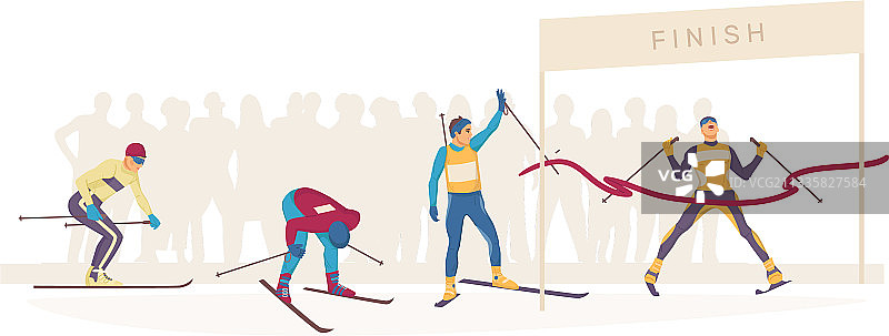 马拉松终点冲刺运动员和滑雪者图片素材