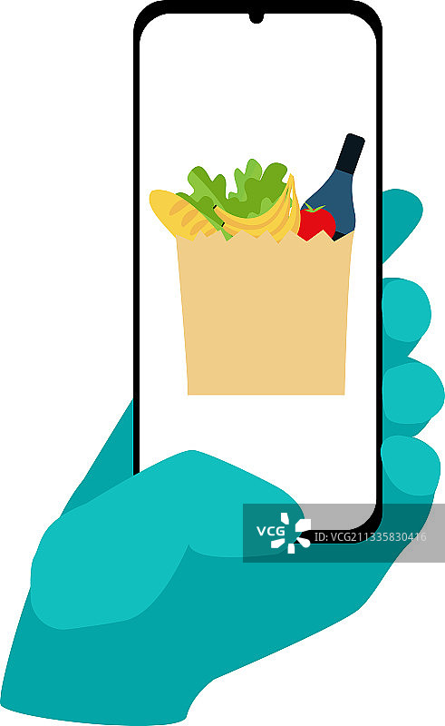 戴防护手套的手拿智能手机图片素材