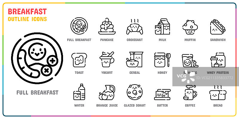 早餐轮廓图标集图片素材