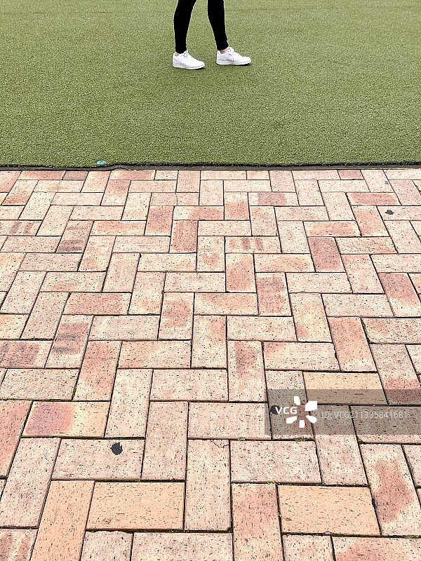 在新西兰惠灵顿，人们在田野里行走时的下半身视角图片素材