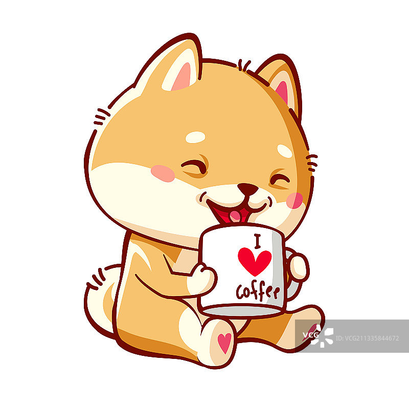 可爱柴犬喝咖啡图片素材