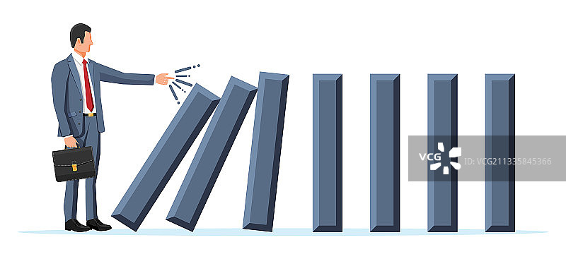 商务男士推动多米诺骨牌图片素材