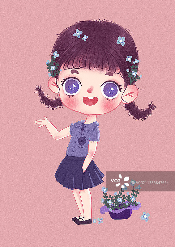 可爱女孩幼儿园校服套装插画图片素材