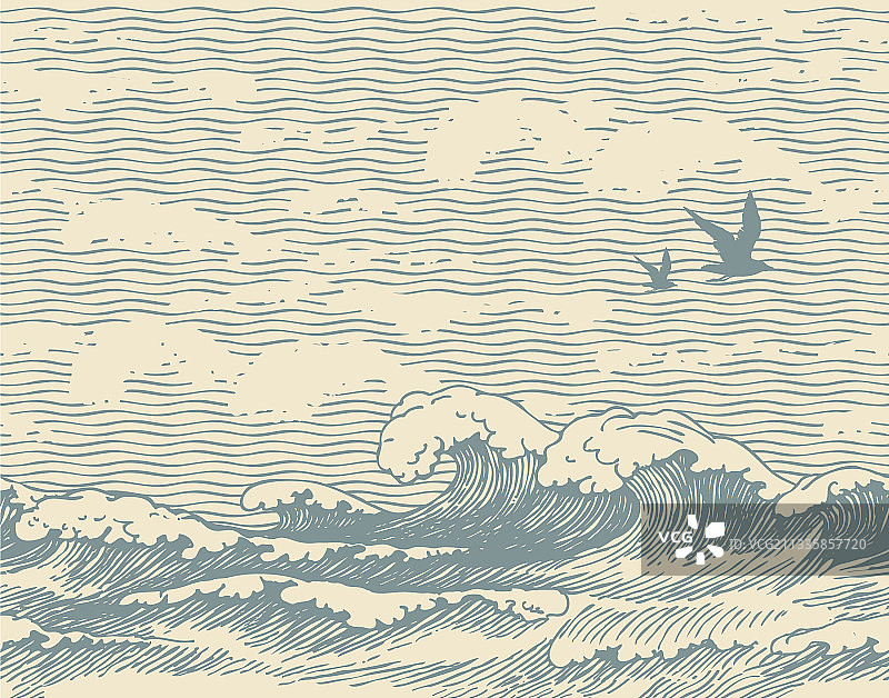 与复古风格海景组成的无缝图案图片素材