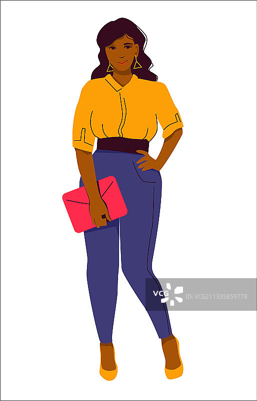 穿着蓝色衣服的自信年轻微胖女人图片素材