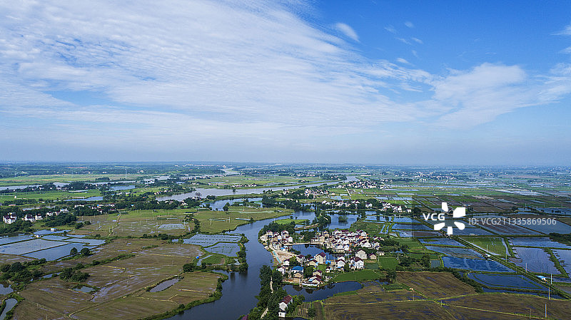 航拍安徽宣城郎溪县西郊夏日田园风光图片素材