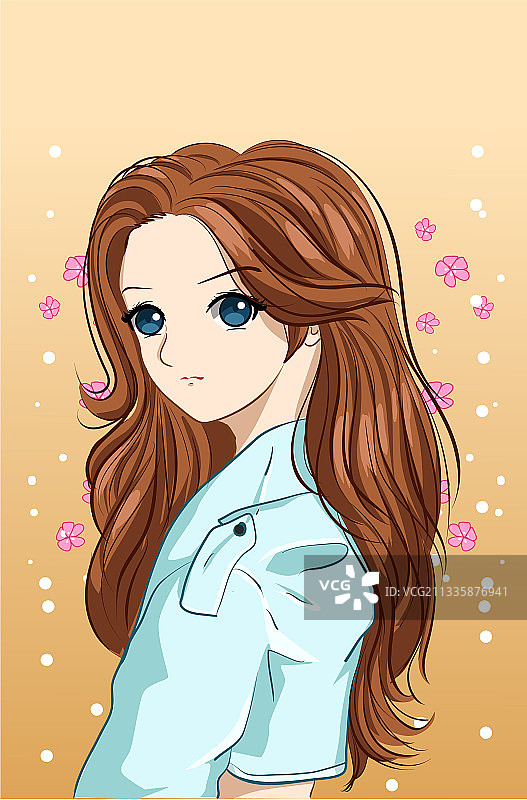卡通长发美女图片素材
