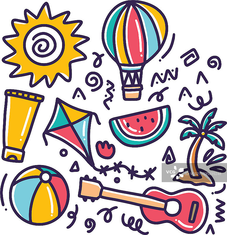 手绘夏季海滩涂鸦图片素材