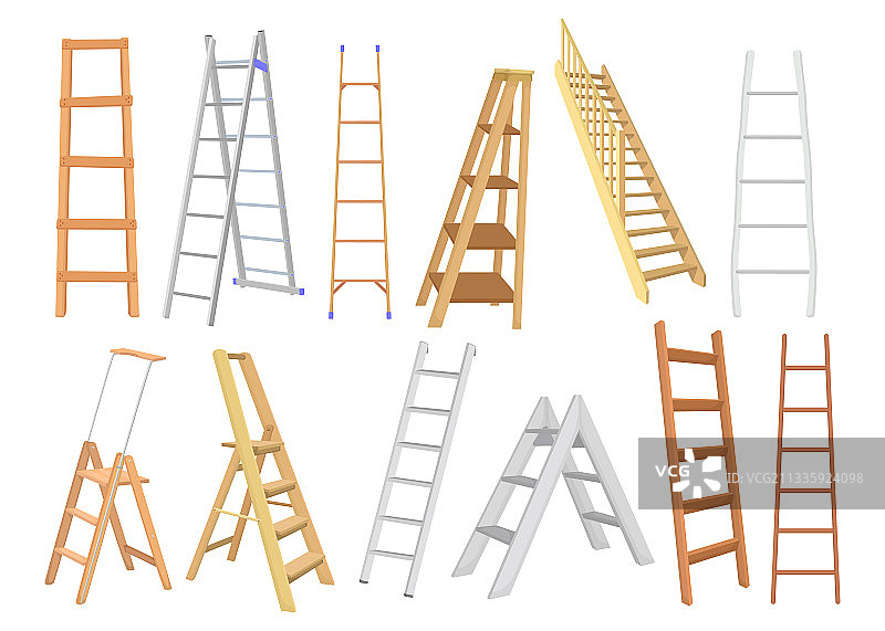 创意金属木质梯子扁平化合集图片素材