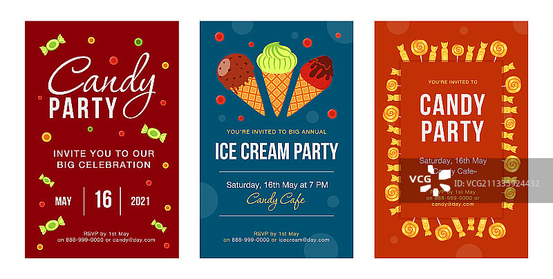 糖果冰淇淋派对邀请卡图片素材