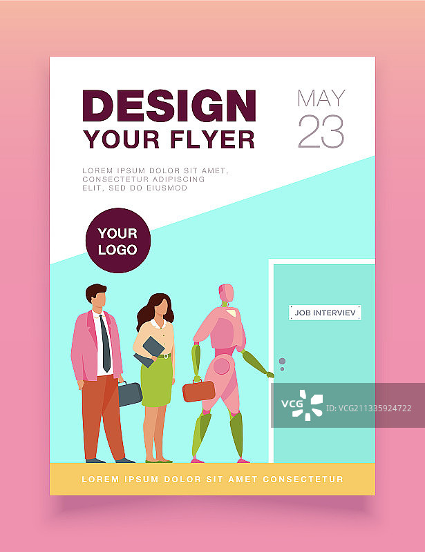 机器人与人类候选人排队等候图片素材