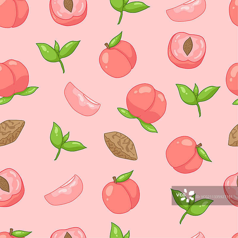 粉色桃子果肉系列手绘无缝插画壁纸背景图片素材
