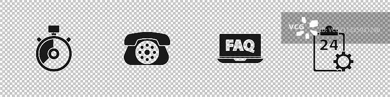 秒表、电话、笔记本电脑和常见问题图片素材