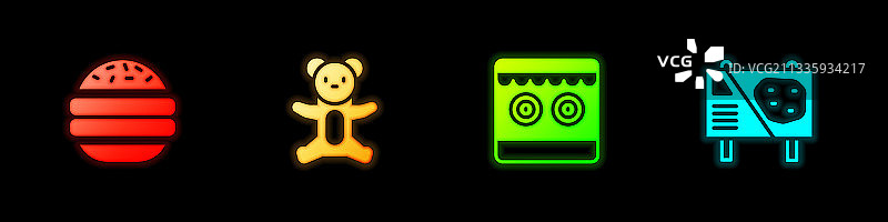 汉堡、毛绒玩具和射击游戏组合图片素材