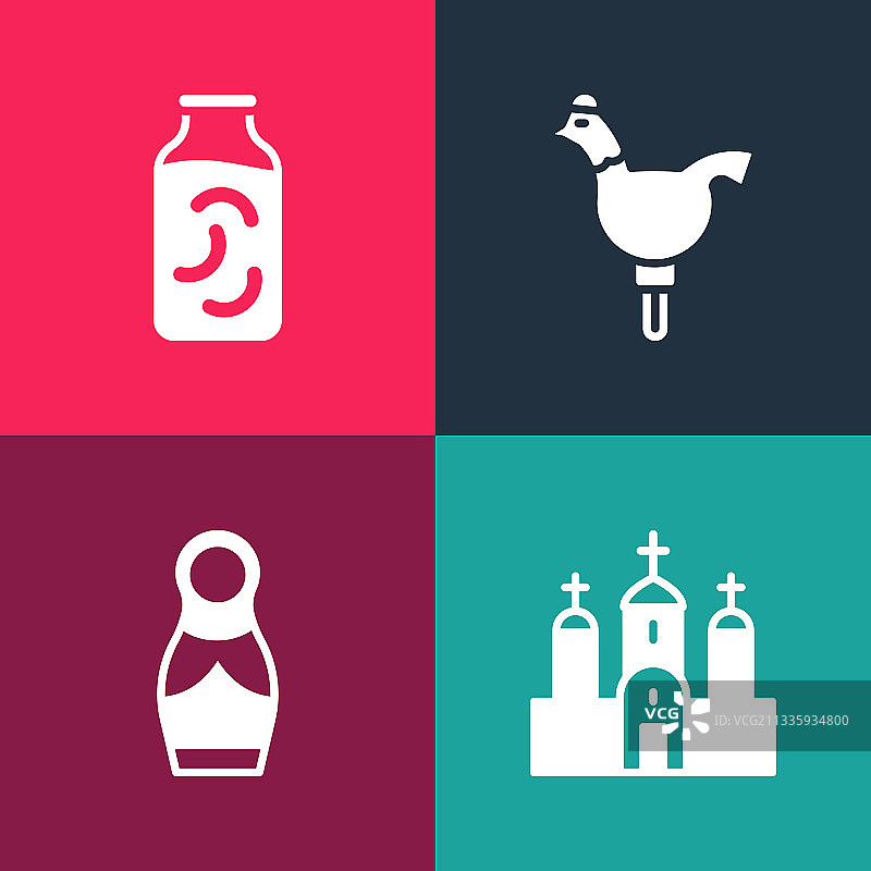 波普艺术：教堂建筑、俄罗斯套娃图片素材