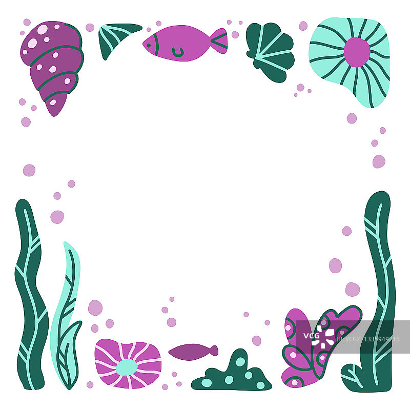 手绘海洋世界方形边框图片素材