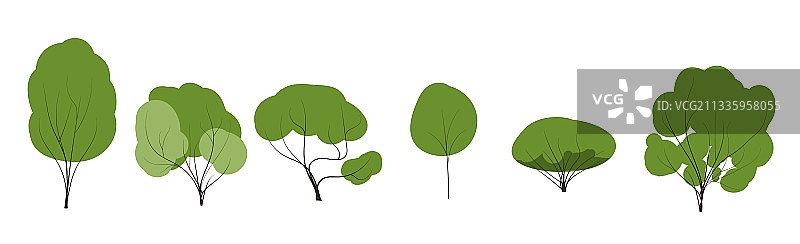 扁平风格卡通绿色树木自然图标合集图片素材