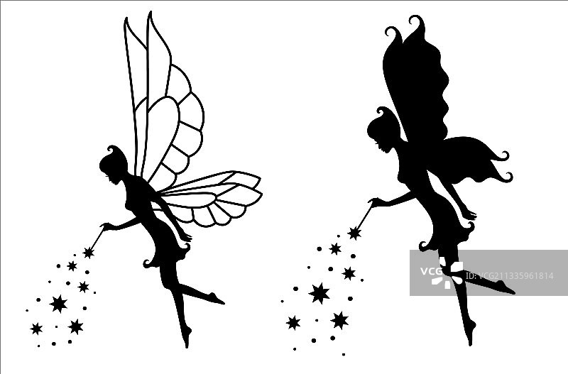 白色背景上的仙女剪影素材合集图片素材