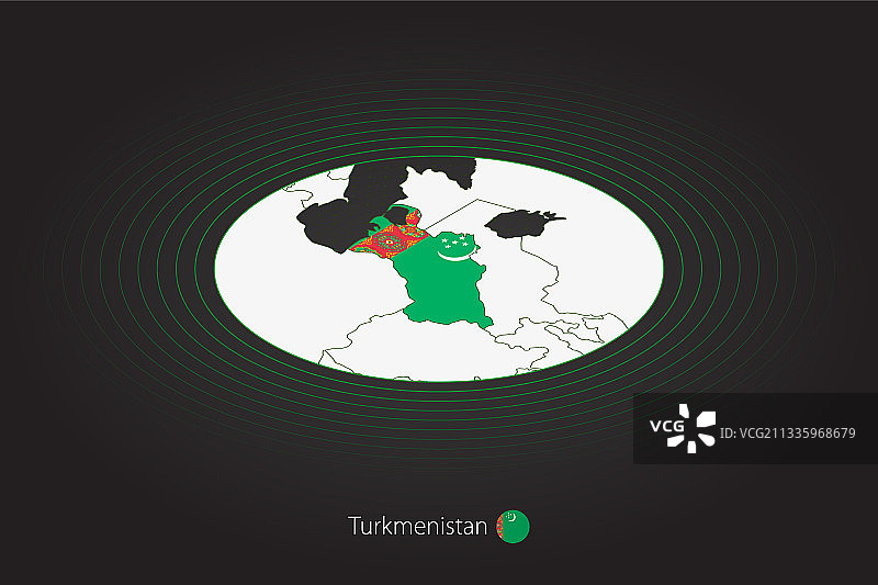 深色椭圆地图中的土库曼斯坦地图图片素材