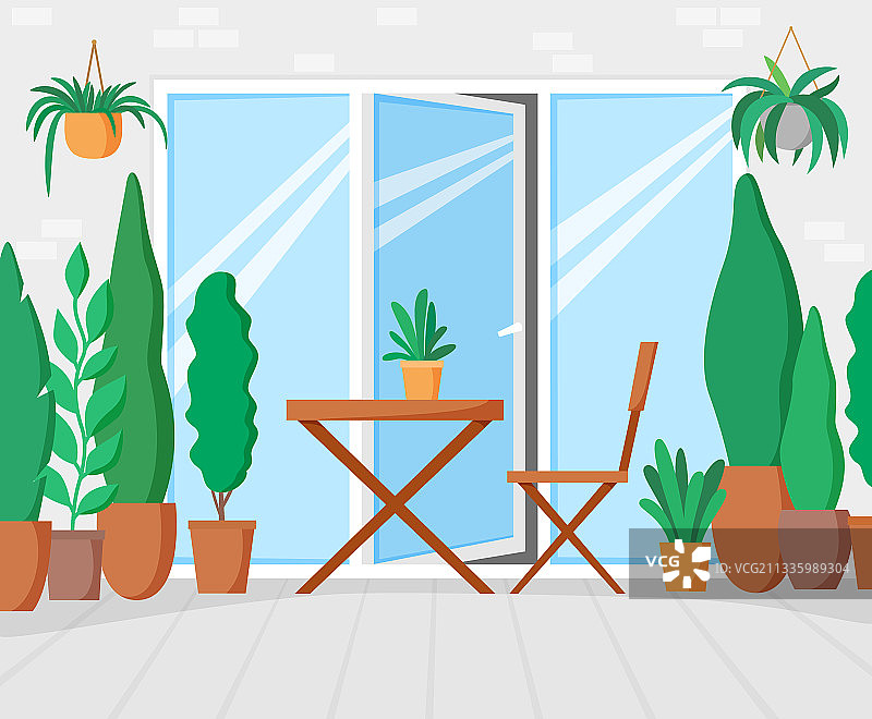 露台花园，配有桌椅图片素材