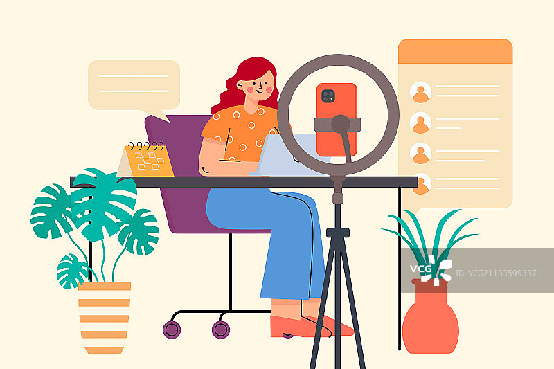 正在网络直播矢量插画图片素材