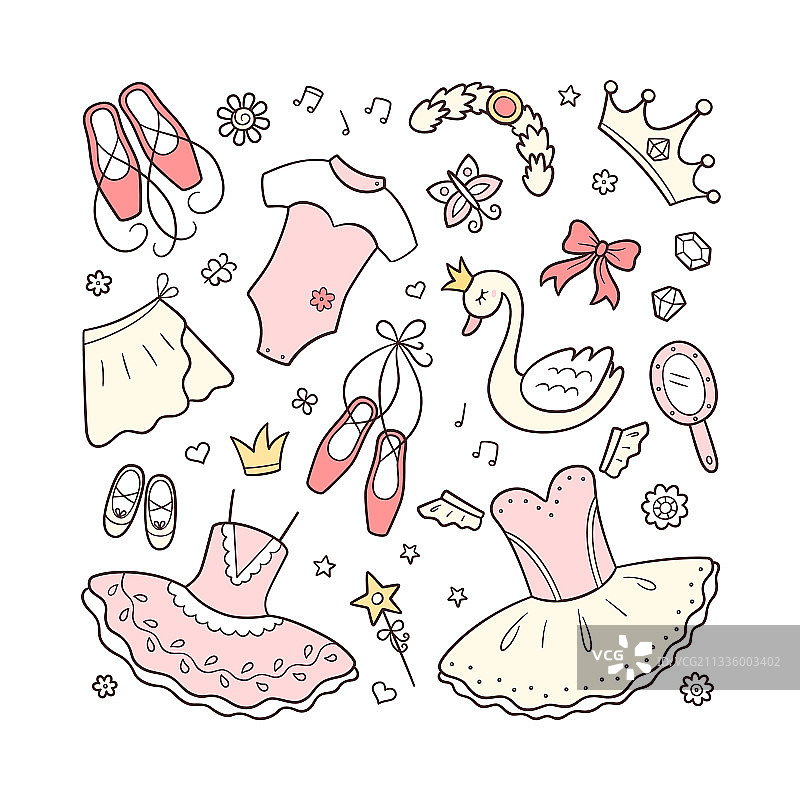 小芭蕾舞演员和芭蕾舞配件套装图片素材