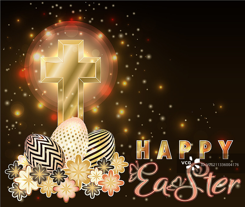 金色十字架复活节彩蛋节日贺卡图片素材