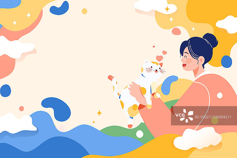 卡通宠物猫咪动物卫生健康生活亲密亲子互动猫粮电商促销矢量插画图片素材