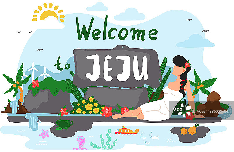 欢迎来到韩国岛屿，美丽的女孩图片素材