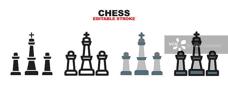 不同风格的可编辑国际象棋图标集图片素材