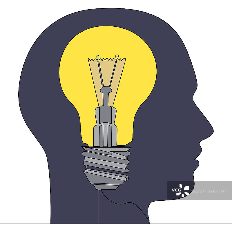 扁平风连续线条艺术创意人头灯泡图片素材