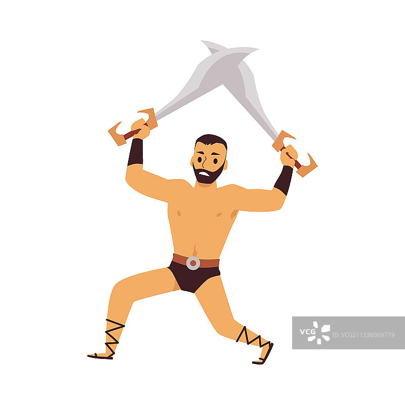 持剑的古代武士或角斗士（扁平风格）图片素材