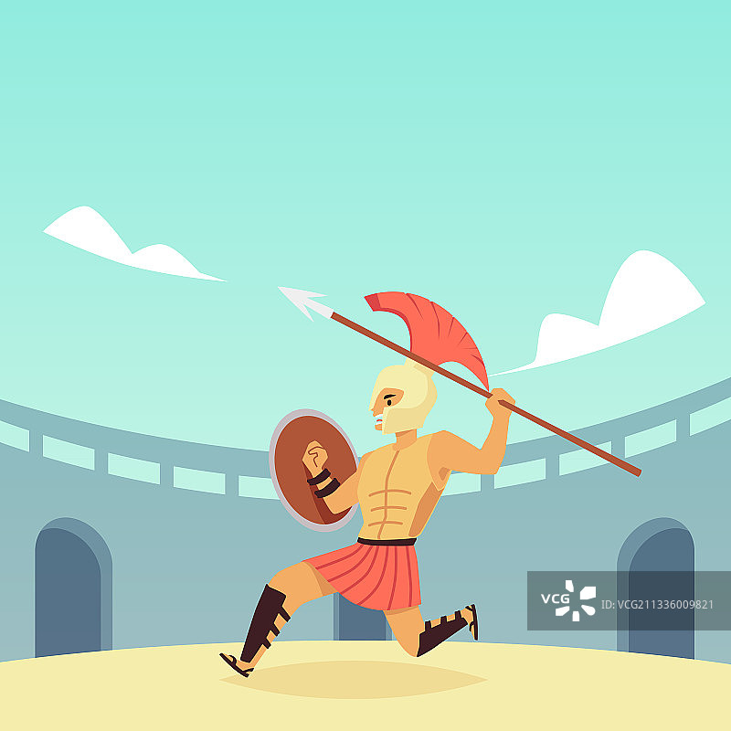 手持矛和盾牌的古代斯巴达士兵图片素材