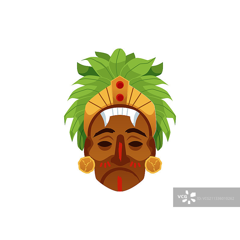 玛雅或阿兹特克面具（白色背景）图片素材