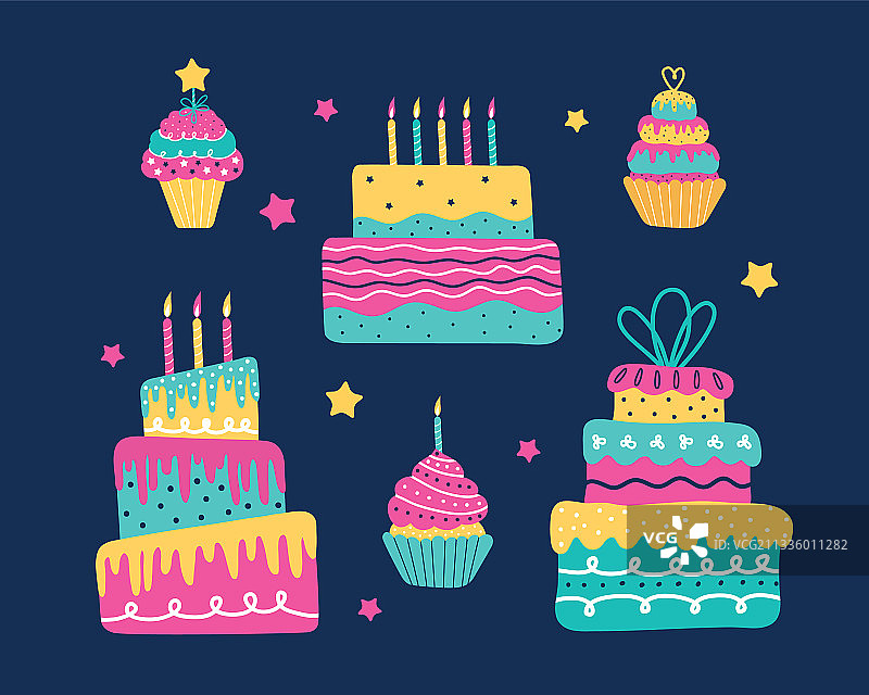 节日快乐烘焙蛋糕与蜡烛套装图片素材