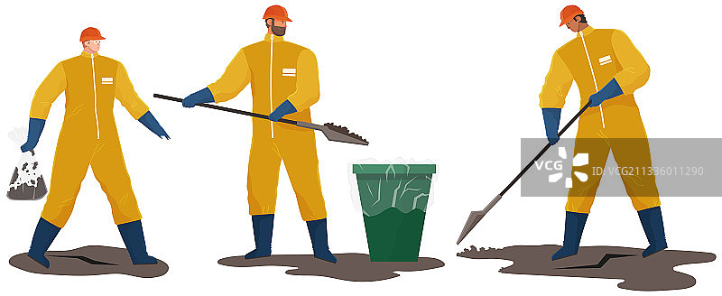 穿防护服收集石油的人员图片素材