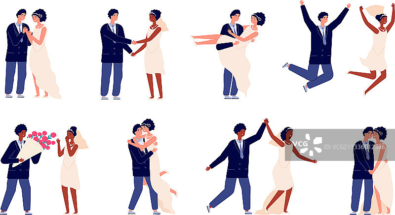 婚礼场景：新婚夫妇和新娘图片素材